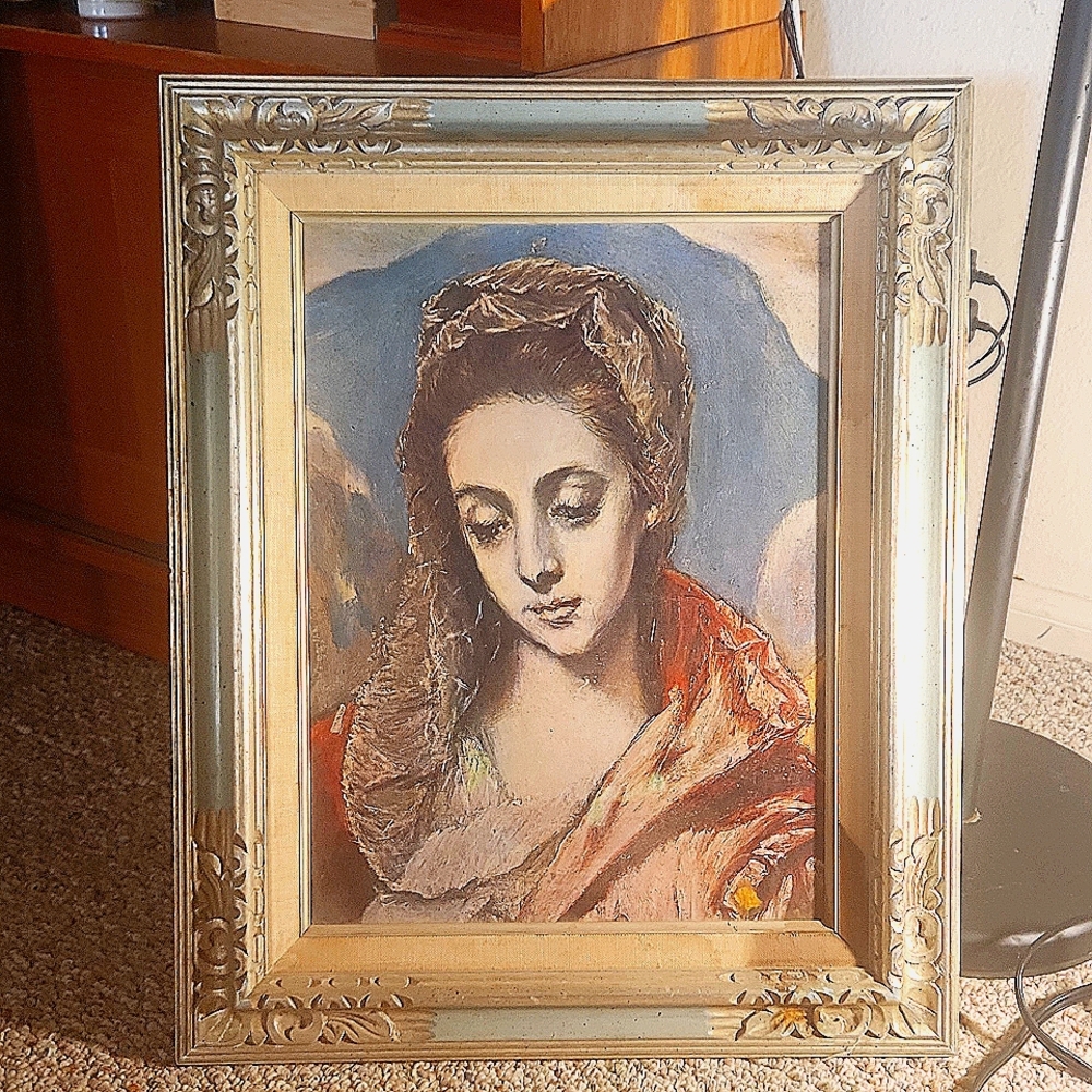 Vintage framed canvas print La Virgin El Greco.